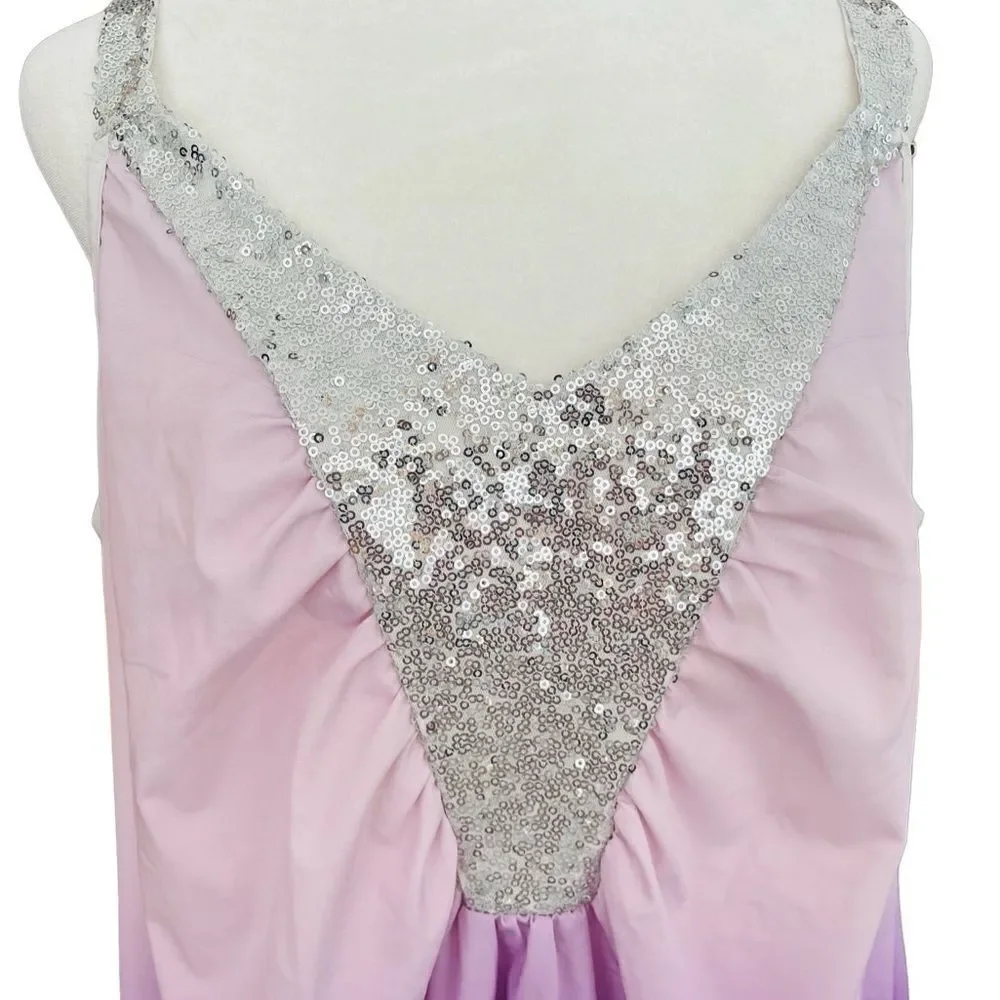 Nextmia purple ombré top with silver sequin bodice and straps size 2XL, size 16._2